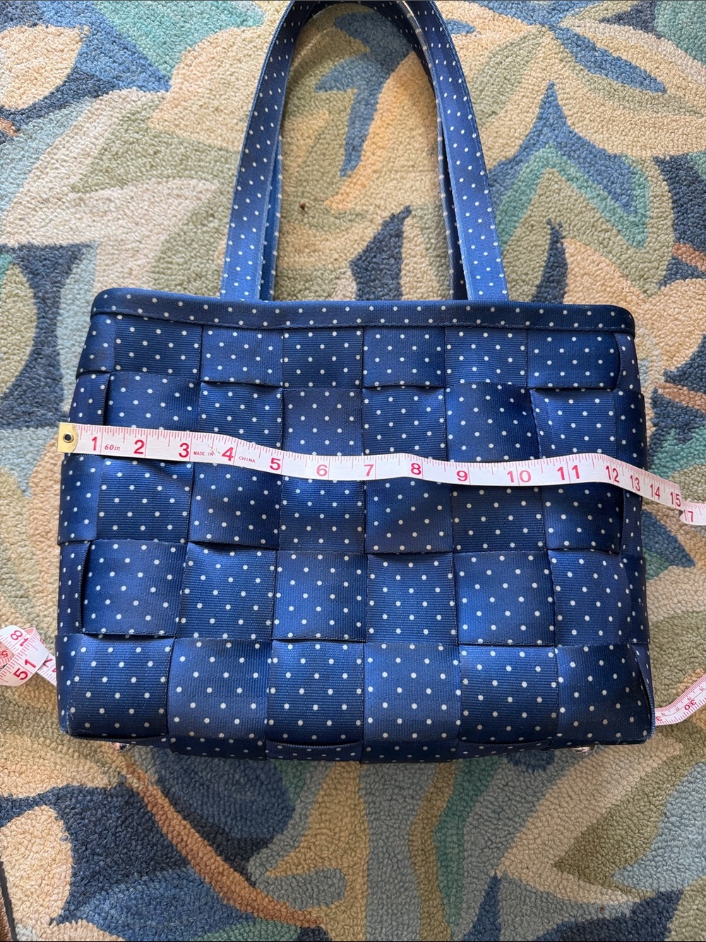 Harveys Navy Blue Polka Dot Woven Shoulder Bag - Picture 8 of 8